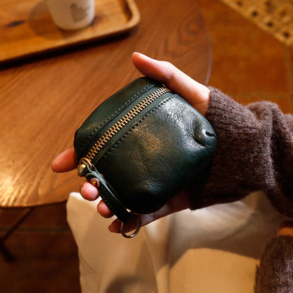 Retro Handmade Leather Coin Wallet Earphone Bag