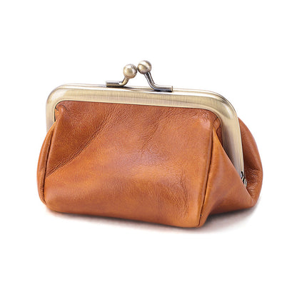 Retro Leather Coin Purse Handmade Kiss Lock Coin Wallet