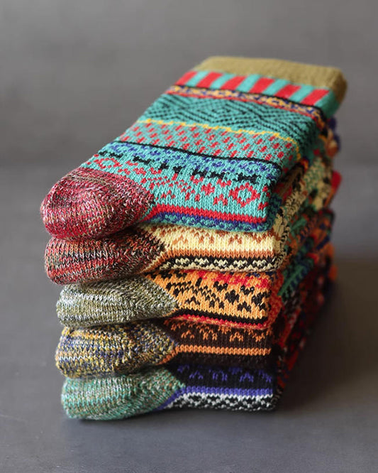Winter colorful mid-calf socks thickened ethnic style boot socks（5 Pairs 5 color)