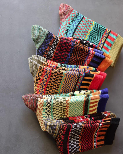 Winter colorful mid-calf socks thickened ethnic style boot socks（5 Pairs 5 color)