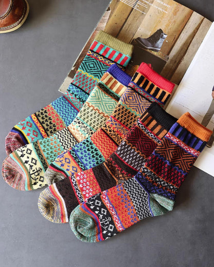 Winter colorful mid-calf socks thickened ethnic style boot socks（5 Pairs 5 color)