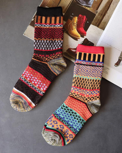 Winter colorful mid-calf socks thickened ethnic style boot socks（5 Pairs 5 color)